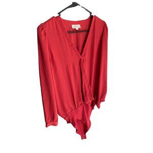 Red Flowy Yet Fitted Plunge Shirt